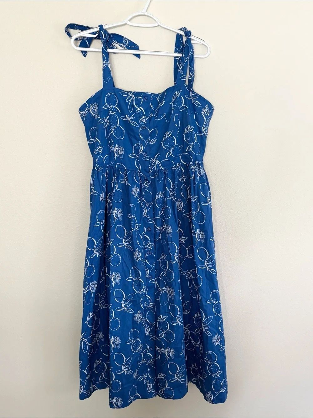 Free Assembly Button Lemon Tie Midi Dress Summer Minimalist Size M 100% Cotton